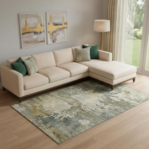 HomeRoots 9' X 12' Gray and Beige Abstract Area Rug - Washable, UV-Protected, Stylish & Durable for Any Space 717001