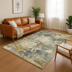HomeRoots 10' X 14' Stylish Gray and Beige Abstract Washable Area Rug with UV Protection for Modern Homes 717002