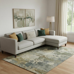 HomeRoots 10' X 14' Stylish Gray and Beige Abstract Washable Area Rug with UV Protection for Modern Homes 717002