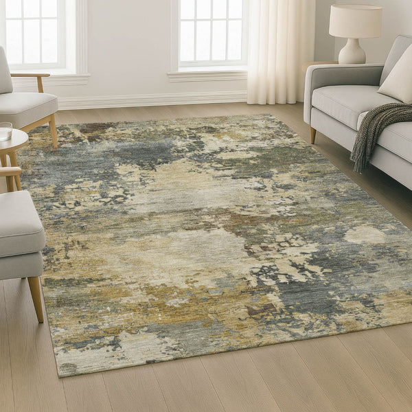 HomeRoots 10' X 14' Stylish Gray and Beige Abstract Washable Area Rug with UV Protection for Modern Homes 717002