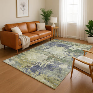 HomeRoots 5' X 8' Abstract Purple and Beige Area Rug - Washable, UV-Protected, Stain-Resistant, Stylish Centerpiece 717004