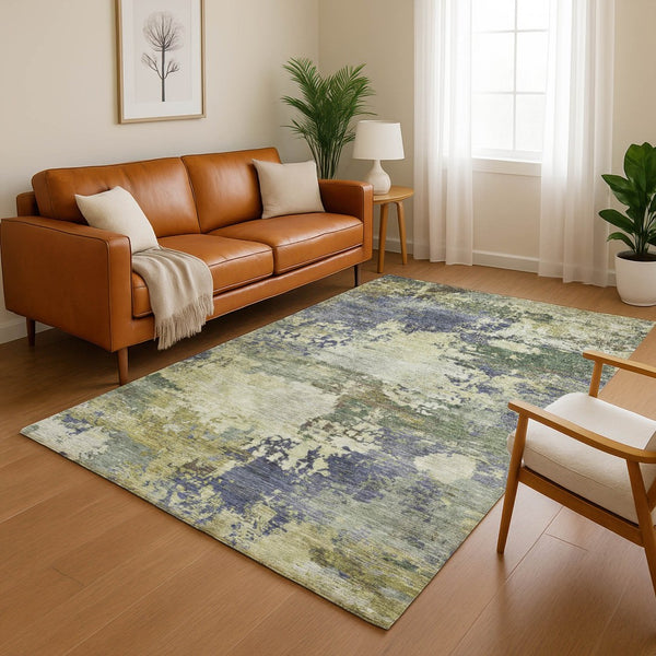 HomeRoots 5' X 8' Abstract Purple and Beige Area Rug - Washable, UV-Protected, Stain-Resistant, Stylish Centerpiece 717004