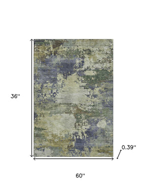 HomeRoots 5' X 8' Abstract Purple and Beige Area Rug - Washable, UV-Protected, Stain-Resistant, Stylish Centerpiece 717004