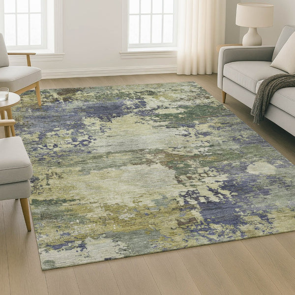HomeRoots 5' X 8' Abstract Purple and Beige Area Rug - Washable, UV-Protected, Stain-Resistant, Stylish Centerpiece 717004