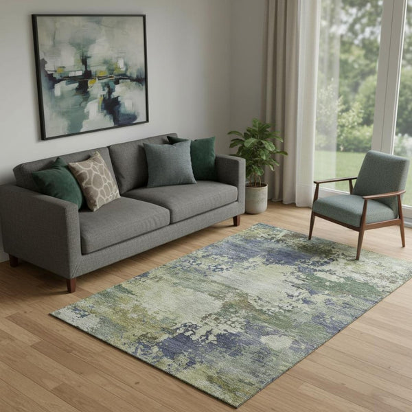 HomeRoots 8' Washable Purple and Beige Abstract Round Rug with UV Protection – Durable, Stylish, Pet-Friendly Design 717005