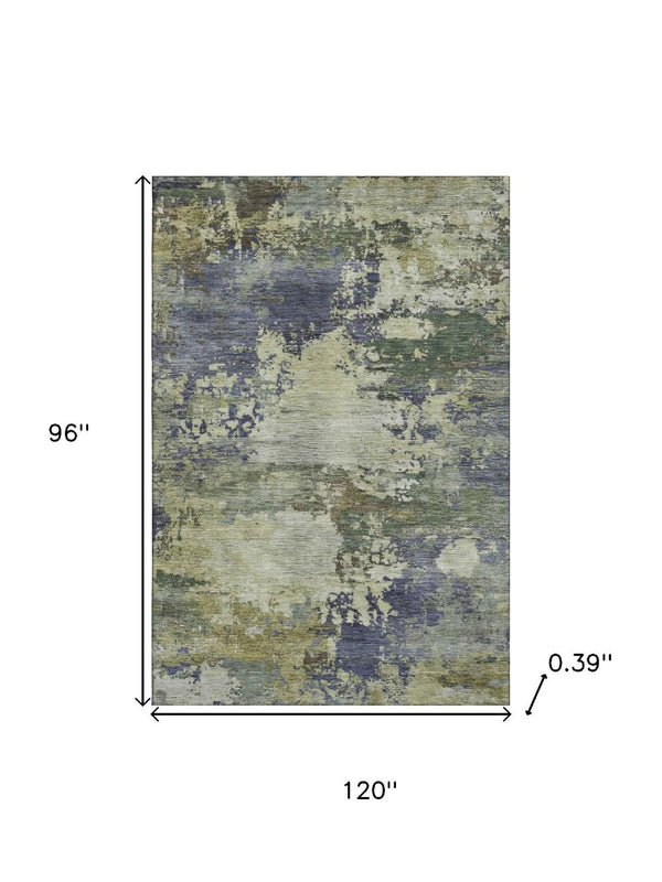HomeRoots 9' X 12' Abstract Purple and Beige Washable Area Rug with UV Protection for Homes with Kids & Pets 717007