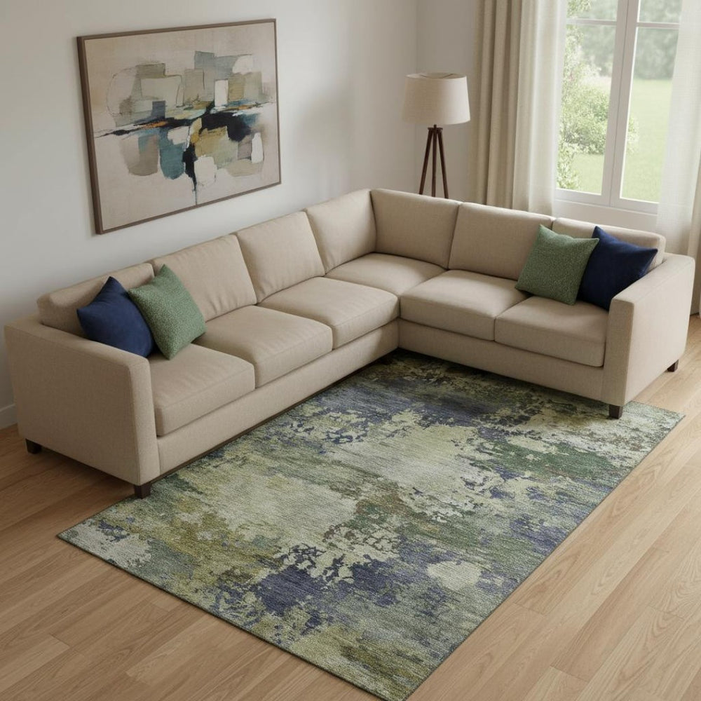 HomeRoots 9' X 12' Abstract Purple and Beige Washable Area Rug with UV Protection for Homes with Kids & Pets 717007