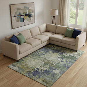 HomeRoots 9' X 12' Abstract Purple and Beige Washable Area Rug with UV Protection for Homes with Kids & Pets 717007