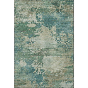 HomeRoots 8' Teal and Beige Abstract Round Rug - Washable, UV Resistant, Soft & Durable for High-Traffic Areas 717011