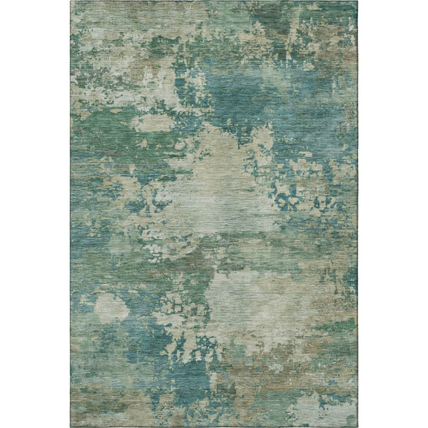 HomeRoots 8' Teal and Beige Abstract Round Rug - Washable, UV Resistant, Soft & Durable for High-Traffic Areas 717011