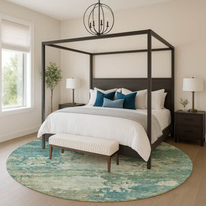 HomeRoots 8' X 10' Teal & Beige Abstract Washable Area Rug - Stylish, Durable, Pet-Friendly with UV Protection 717012