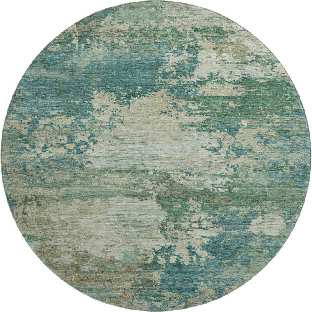 HomeRoots 8' X 10' Teal & Beige Abstract Washable Area Rug - Stylish, Durable, Pet-Friendly with UV Protection 717012