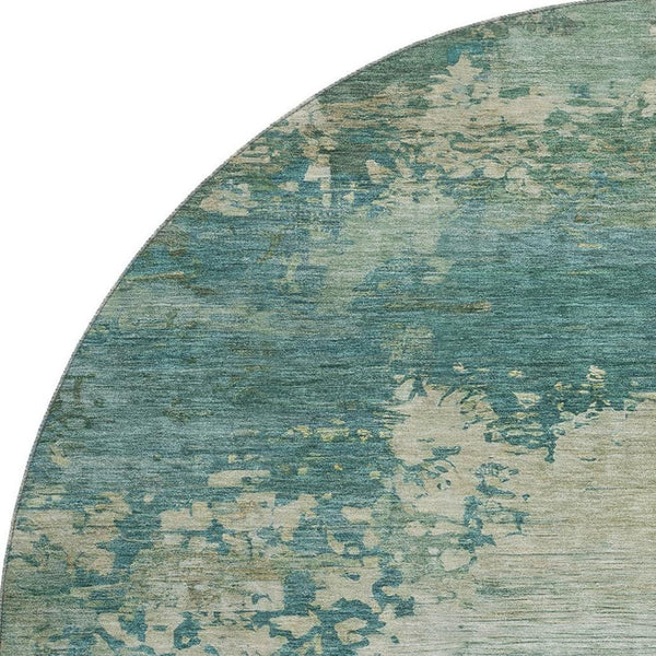HomeRoots 8' X 10' Teal & Beige Abstract Washable Area Rug - Stylish, Durable, Pet-Friendly with UV Protection 717012