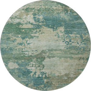 HomeRoots 8' X 10' Teal & Beige Abstract Washable Area Rug - Stylish, Durable, Pet-Friendly with UV Protection 717012