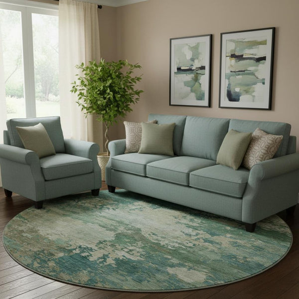 HomeRoots 8' X 10' Teal & Beige Abstract Washable Area Rug - Stylish, Durable, Pet-Friendly with UV Protection 717012