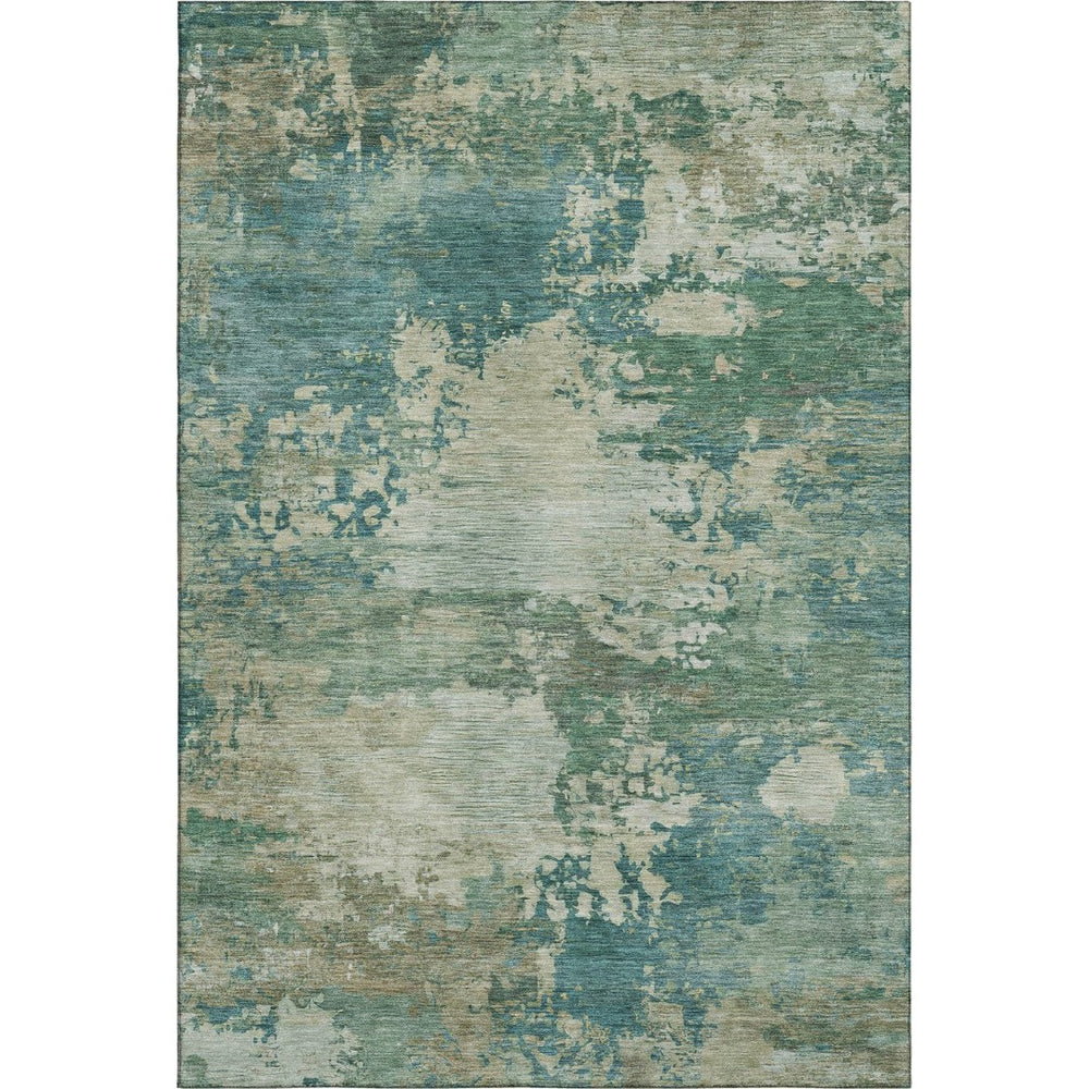 HomeRoots 9' X 12' Stylish Teal and Beige Abstract Washable Area Rug with UV Protection for Family Spaces 717013