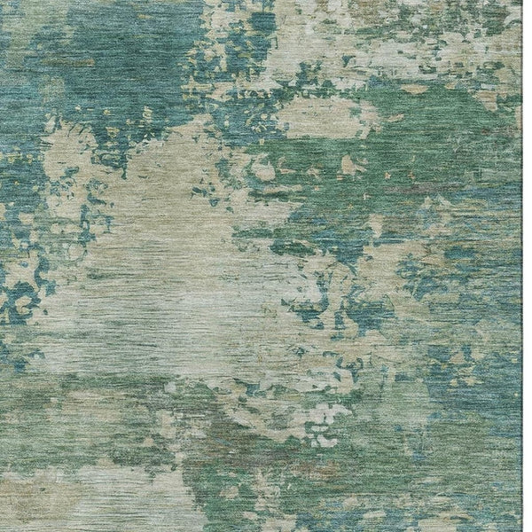 HomeRoots 9' X 12' Stylish Teal and Beige Abstract Washable Area Rug with UV Protection for Family Spaces 717013