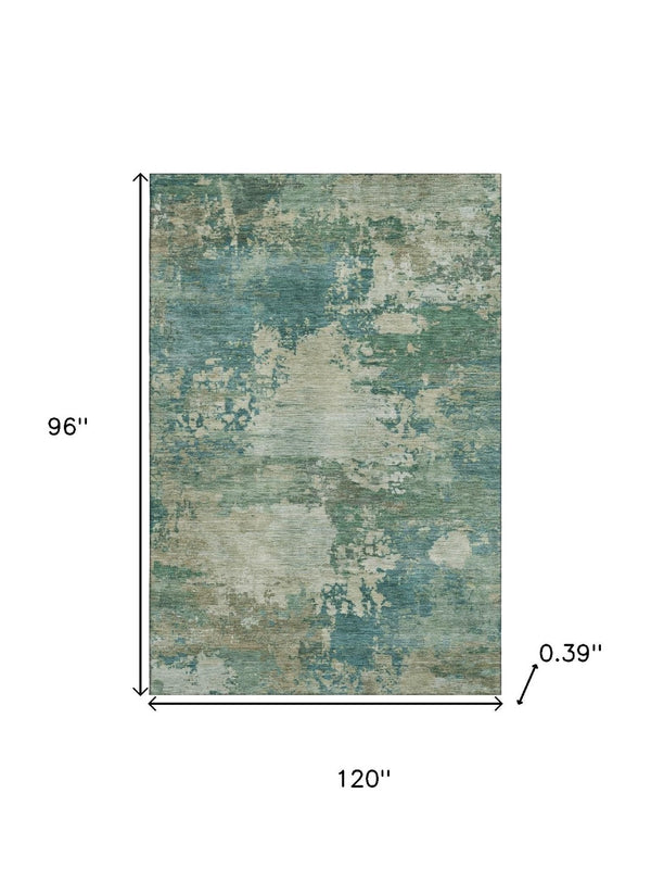 HomeRoots 9' X 12' Stylish Teal and Beige Abstract Washable Area Rug with UV Protection for Family Spaces 717013