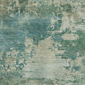 HomeRoots 10' X 14' Teal and Beige Abstract Area Rug - Stylish, Washable, UV Protected, Perfect for Homes! 717014