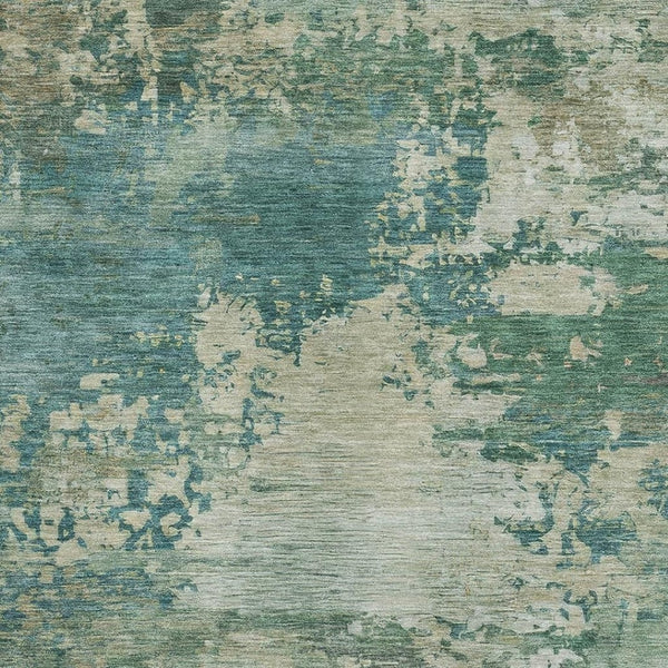 HomeRoots 10' X 14' Teal and Beige Abstract Area Rug - Stylish, Washable, UV Protected, Perfect for Homes! 717014