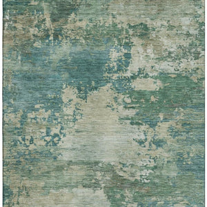 HomeRoots 10' X 14' Teal and Beige Abstract Area Rug - Stylish, Washable, UV Protected, Perfect for Homes! 717014