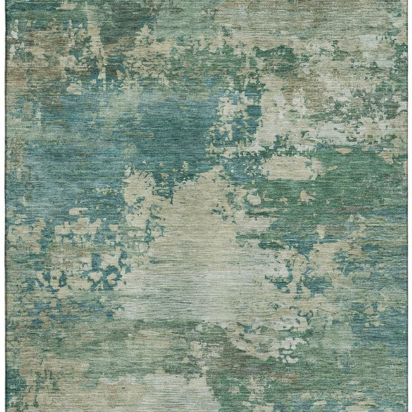 HomeRoots 10' X 14' Teal and Beige Abstract Area Rug - Stylish, Washable, UV Protected, Perfect for Homes! 717014