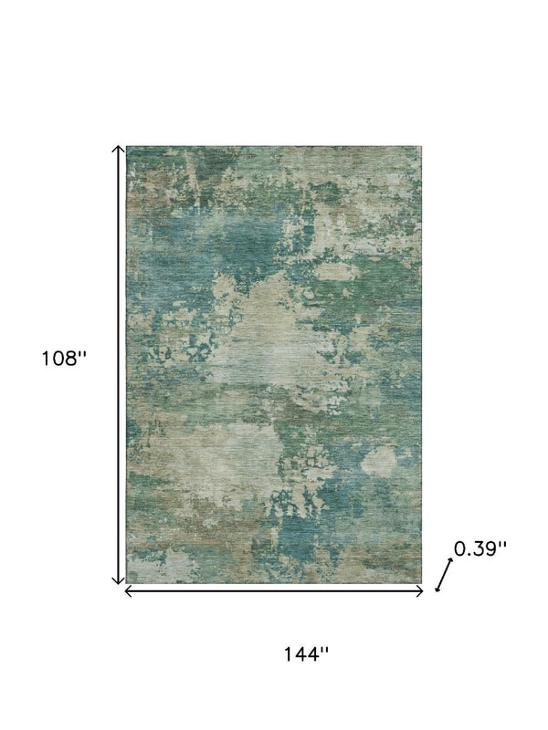 HomeRoots 10' X 14' Teal and Beige Abstract Area Rug - Stylish, Washable, UV Protected, Perfect for Homes! 717014