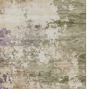 HomeRoots 5' X 8' Beige & Purple Abstract Area Rug - Machine Washable, UV Protected, Non-Slip Backing! 717016