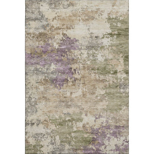 HomeRoots 8' Beige and Purple Abstract Round Rug - Washable, Stain Resistant, UV Protected for High-Traffic Areas 717017