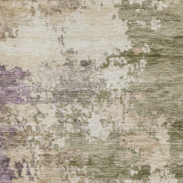 HomeRoots 8' Beige and Purple Abstract Round Rug - Washable, Stain Resistant, UV Protected for High-Traffic Areas 717017
