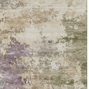 HomeRoots 8' Beige and Purple Abstract Round Rug - Washable, Stain Resistant, UV Protected for High-Traffic Areas 717017
