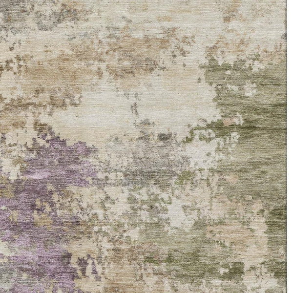 HomeRoots 8' Beige and Purple Abstract Round Rug - Washable, Stain Resistant, UV Protected for High-Traffic Areas 717017