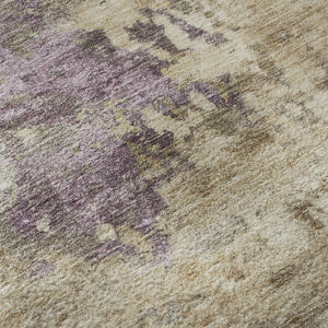 HomeRoots 8' Beige and Purple Abstract Round Rug - Washable, Stain Resistant, UV Protected for High-Traffic Areas 717017