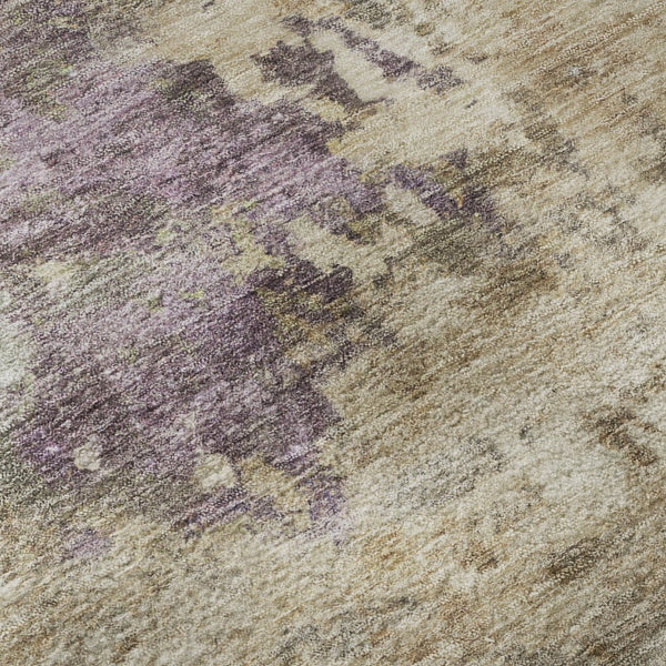 HomeRoots 8' Beige and Purple Abstract Round Rug - Washable, Stain Resistant, UV Protected for High-Traffic Areas 717017