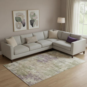 HomeRoots 9' X 12' Beige & Purple Abstract Area Rug – Washable, UV Protected, Durable, Ideal for Homes 717019