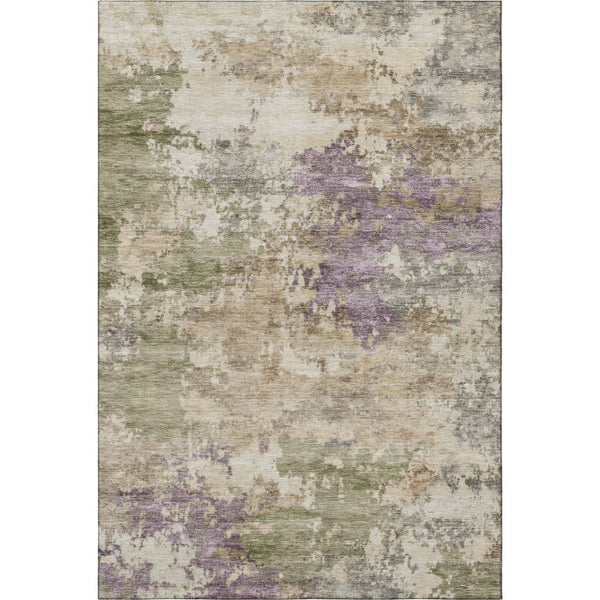 HomeRoots 10' X 14' Washable Beige & Purple Abstract Area Rug - UV Protection, Durable, Modern Design for Home 717020
