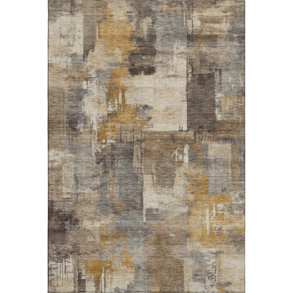HomeRoots 5' X 8' Brown And Beige Abstract Washable Area Rug – Stylish, Durable, UV-Protected for Modern Homes! 717022