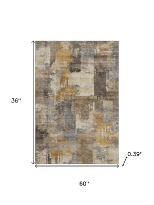 HomeRoots 5' X 8' Brown And Beige Abstract Washable Area Rug – Stylish, Durable, UV-Protected for Modern Homes! 717022