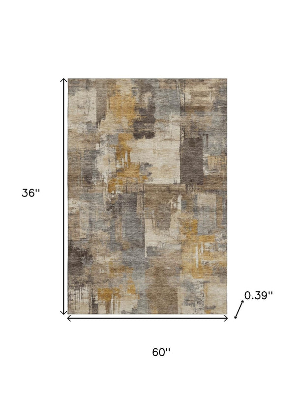 HomeRoots 5' X 8' Brown And Beige Abstract Washable Area Rug – Stylish, Durable, UV-Protected for Modern Homes! 717022