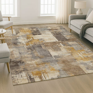 HomeRoots 5' X 8' Brown And Beige Abstract Washable Area Rug – Stylish, Durable, UV-Protected for Modern Homes! 717022