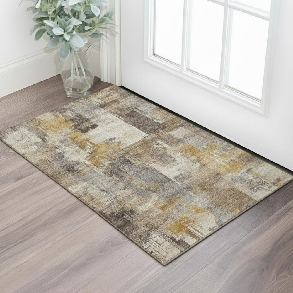 HomeRoots 5' X 8' Brown And Beige Abstract Washable Area Rug – Stylish, Durable, UV-Protected for Modern Homes! 717022