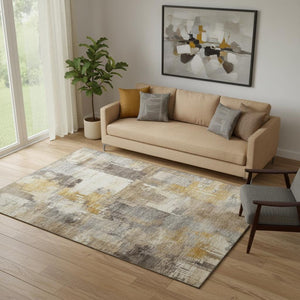 HomeRoots 8' Brown and Beige Abstract Round Rug - Washable, UV Protected, Durable Design for Busy Homes 717023