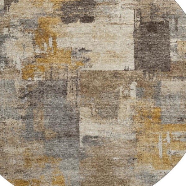 HomeRoots 8' X 10' Abstract Brown & Beige Washable Area Rug with UV Protection for Stylish, Durable Living Spaces 717024