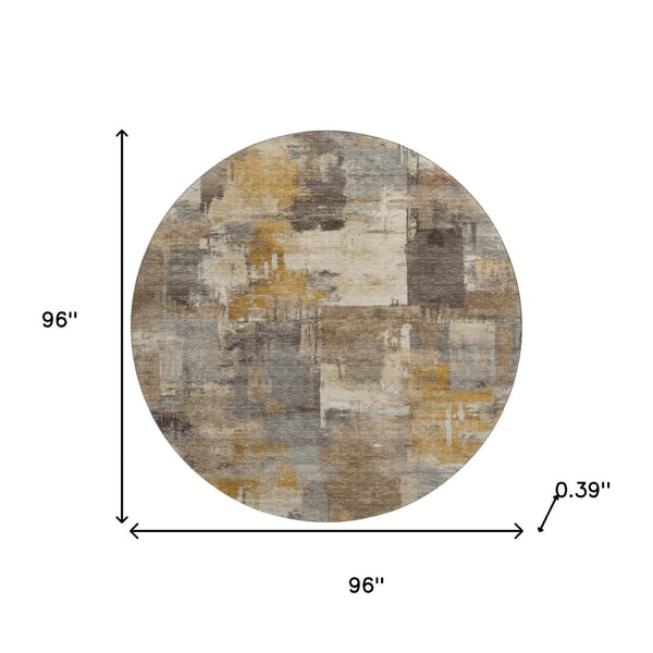 HomeRoots 8' X 10' Abstract Brown & Beige Washable Area Rug with UV Protection for Stylish, Durable Living Spaces 717024