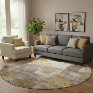 HomeRoots 8' X 10' Abstract Brown & Beige Washable Area Rug with UV Protection for Stylish, Durable Living Spaces 717024