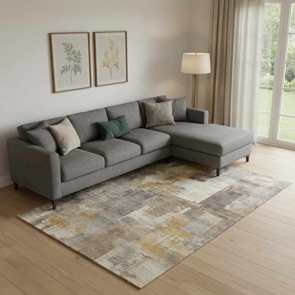 HomeRoots 9' X 12' Brown and Beige Abstract Area Rug – Machine Washable, UV Protected, Kid & Pet Friendly Design 717025