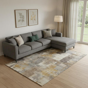 HomeRoots 9' X 12' Brown and Beige Abstract Area Rug – Machine Washable, UV Protected, Kid & Pet Friendly Design 717025
