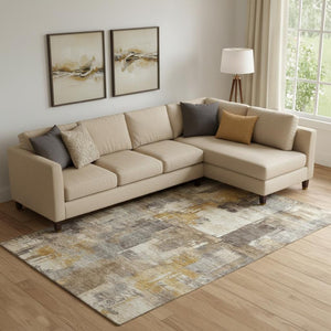 HomeRoots 10' X 14' Brown And Beige Abstract Area Rug - Machine Washable, UV Protected, Stylish & Durable Choice! 717026