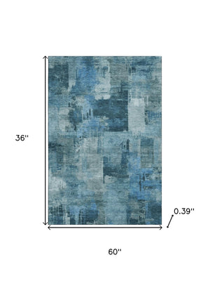 HomeRoots 5' X 8' Blue Abstract Washable Area Rug with UV Protection – Stylish, Durable, and Easy-Care Design! 717028