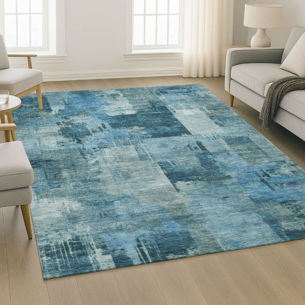 HomeRoots 5' X 8' Blue Abstract Washable Area Rug with UV Protection – Stylish, Durable, and Easy-Care Design! 717028